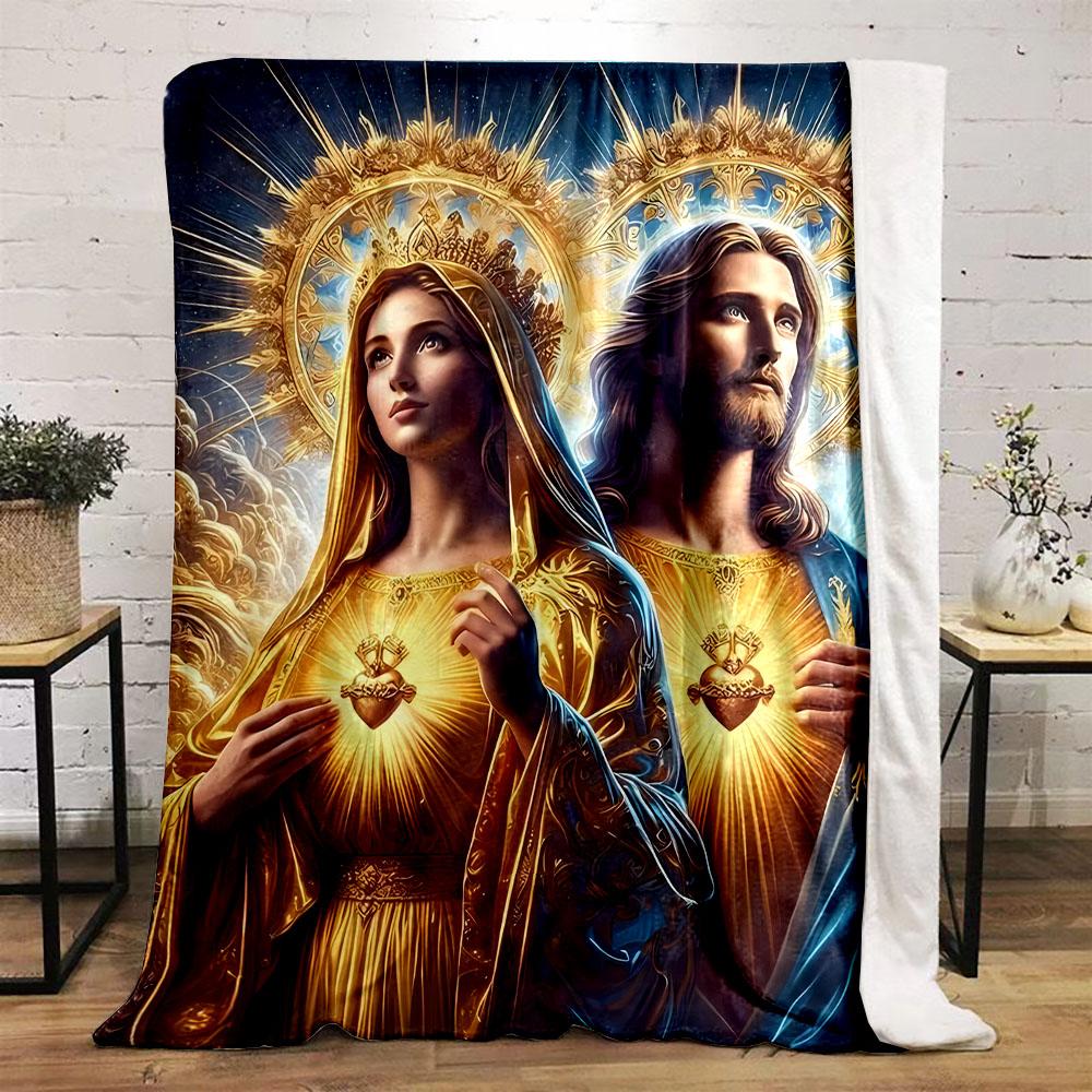 "Divine Sacred Heart Illustration" Patterned flannel blanket perfect for the bedroom living room, sofa, or a little nap