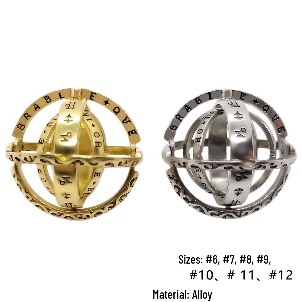 German Astronomical Sphere Ring Necklace: Reversible Universe Globe Jewelry