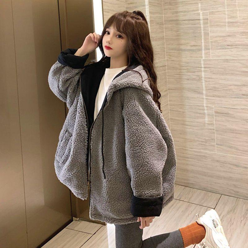 Women Oversized Parkas Hooded Thick Coat Ladies Soft Kawaii Jackets Double Sided Outerwear Autumn Winter Warm Long Sleeve Tops