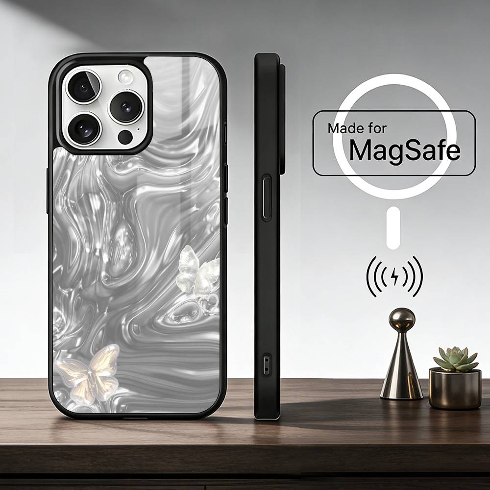 Liquid Metal Aesthetic Phone Case For IPhone17 16 15 14 13 12 11 Plus Pro Max Plus Wireless Charger Cover Funda