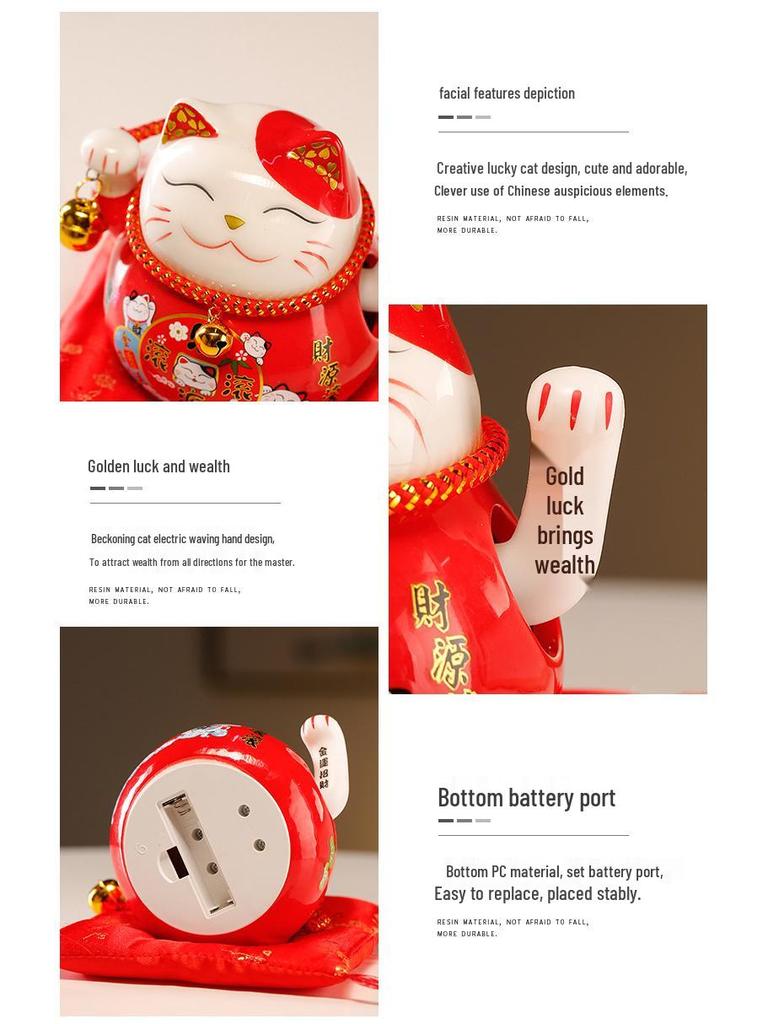 Fortune Cat Figurine Set: Automatic Waving Hand Decoration for Shop and Home