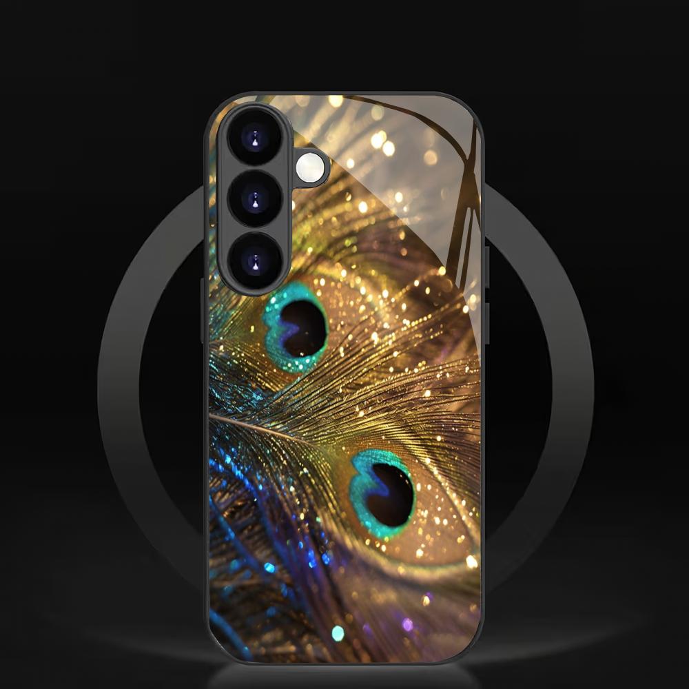 Закаленное стекло для телефона с рисунком перьев павлина, подходит для Samsung Galaxy S26 S25 S24 S23 S22 S20 FE/Ultra/Plus, противоударная задняя крышка
