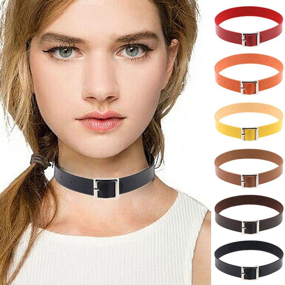 Ретро Харадзюку Панк Ожерелье-ошейник из ПУ кожи Choker с пряжкой
