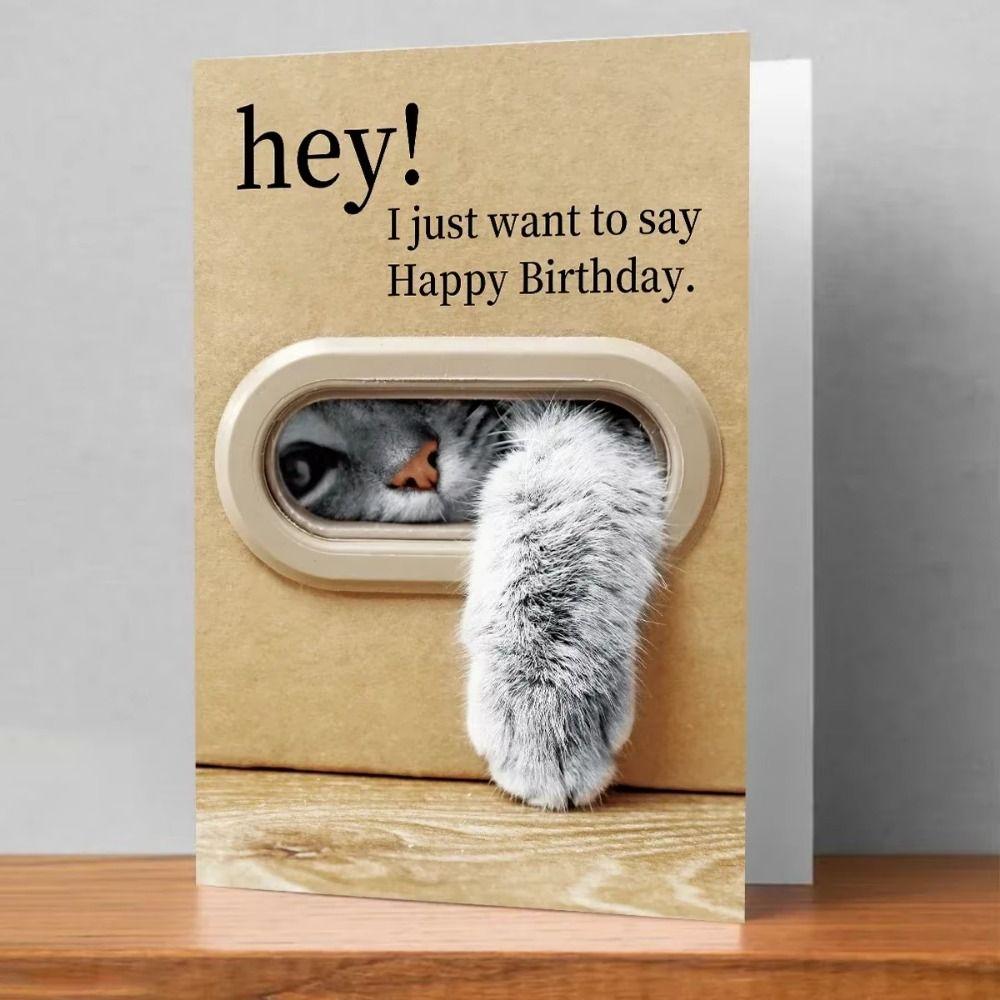Kitty Paw Design Happy Birthday Card Creative Cartoon Patterned Cat Greeting Card Includes Envelope Unique