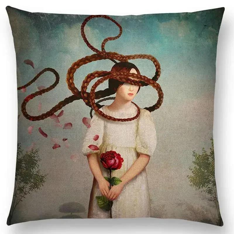 Women Lovely Girl Shakespeare Fantasy Double-Sided Printed Pillow Cover Short Plush Suitable Living Sofas Throw Cushion Cover