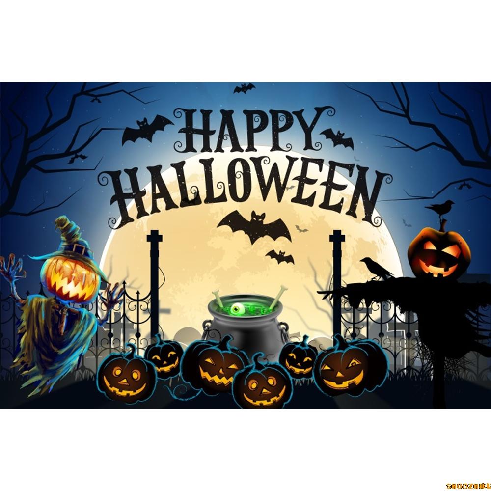 1pc Orenge Halloween Party Backdrop Moon Pumpkin Bats Witch Dustproof Banner for Halloween Themed Party Background Decoration