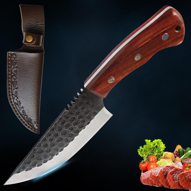 Chef's Knife Sharp Kitchen Knife Slicing Meat Beef Knife Boning and Dividing Stainless Steel Hand-forged Wooden Handle Butcher's Knife