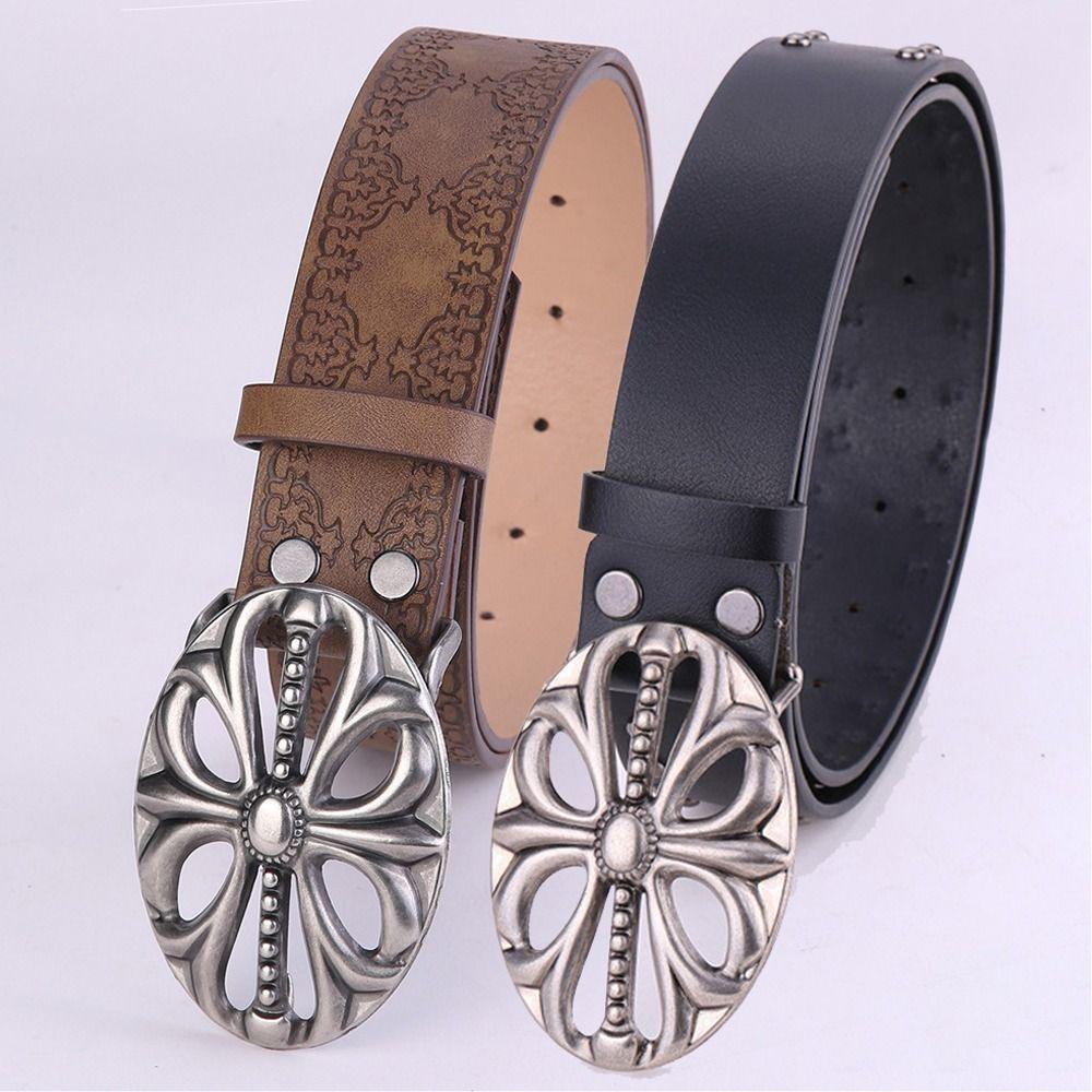 Punk Bohemian Style Belt Skeleton Head Inlaid Waistband Rock Leather Belt Y2K Style