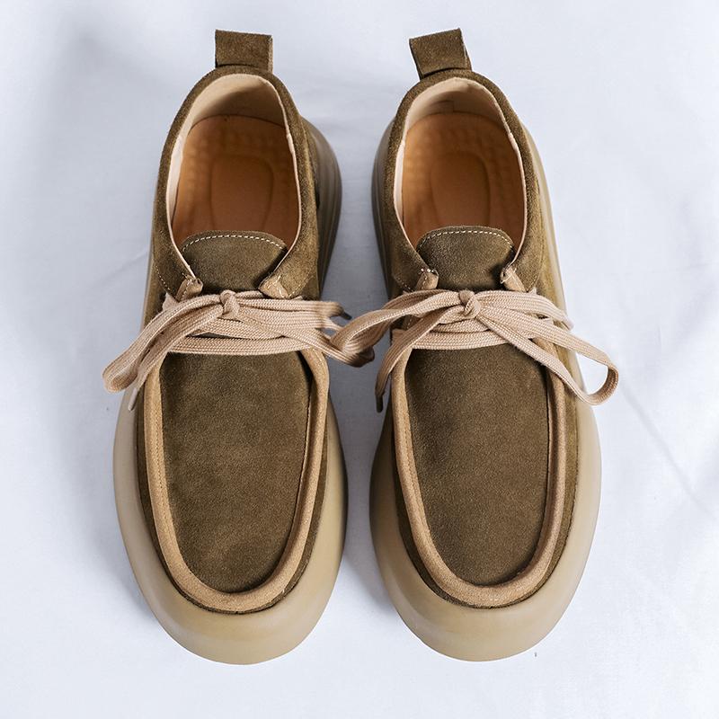 Spring Cow Suede Leather Designer Platform Loafers Lace Up Soft Sole Outdoor Sports Shoes for Men Travel and Hiking Casual Shoes