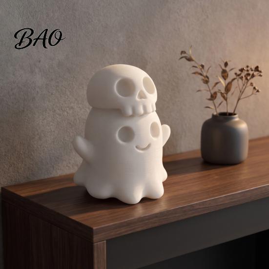 Cute Ghost Skull Figurine 3D Printed Figurine, Stacked on Indoor Festive Ornaments Statue, Halloween Spooky Desktop Ornament, Fun Holiday Party Favors