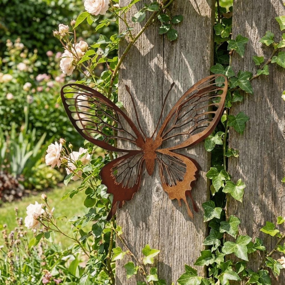 1/3PCS Hollow Double Layer Rusty Butterfly Wall Hanging Metal Butterfly Sculpture Yard