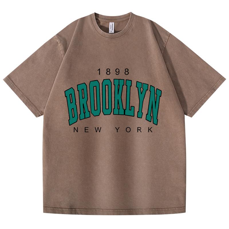 Retro Washed Vintage T-shirt 1898 New York Printed Women T-shirt Fashion Fleece T-shirt Creativity Pullover Clothing