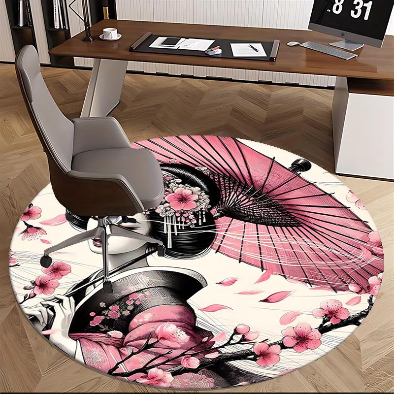 Japanese Geisha, Chair mat Round Rug Office carpet, Machine Washable, Non slip, Suitable for Living Rooms, Bedrooms