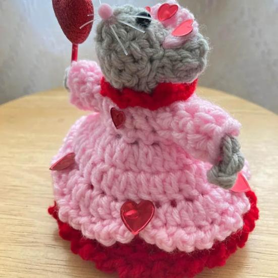 1 пара вязаных крючком мышей, пара мышей, ручная работа, украшения ко Дню святого Валентина, кукла-мышь для стола, каминной полки, прикроватного столика