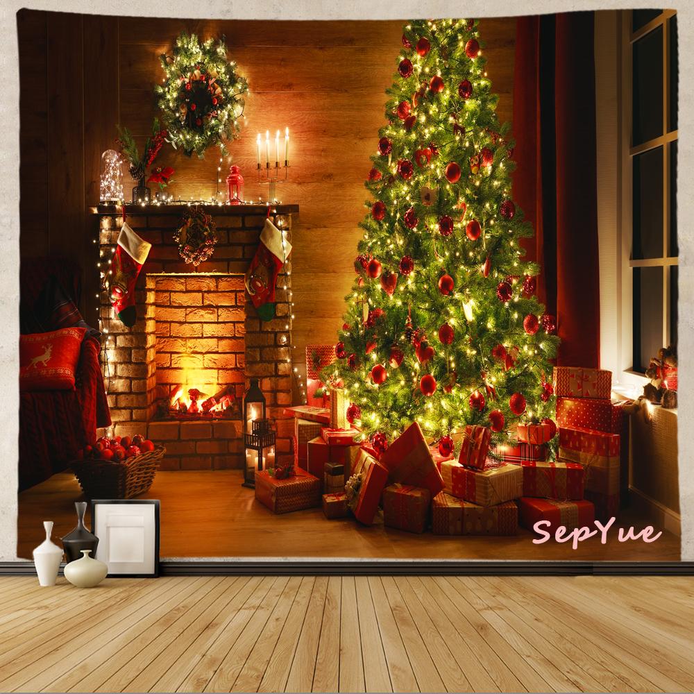 SepYue рождественские носки каминная елка праздничное украшение гобелен с принтом хиппи винтажный большой 3d тканевый настенный гобелен