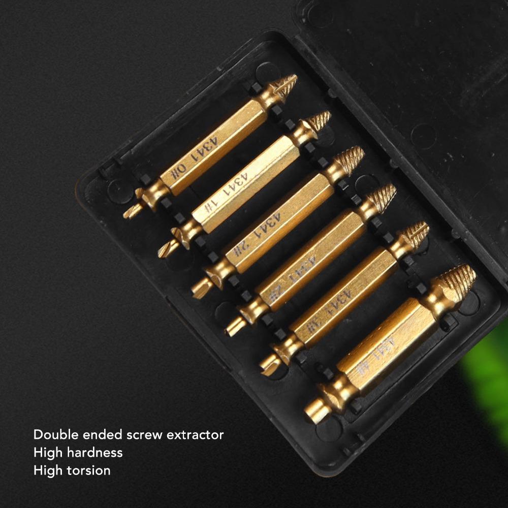 6pcs Drill Bit Screw Extractor Set HSS 4341 Stripped Screw Removal Tool  For Stripped Bolts
