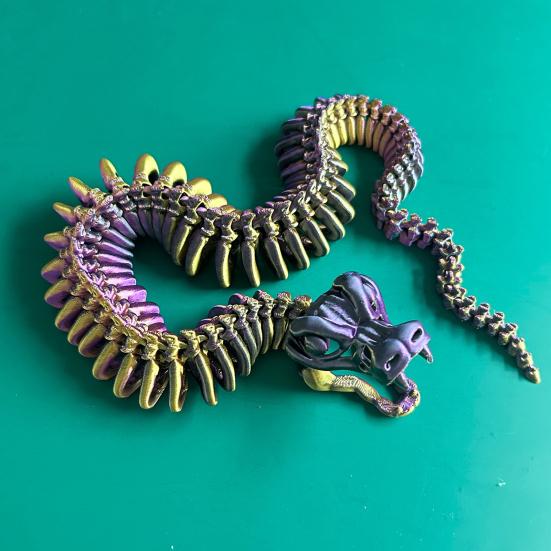3D Printed Skeleton Snake Figurine Movable Joints Skeleton Snake Figure Articulated Animal Model Toy Home Office Bookshelf Desktop Decoration Ornament