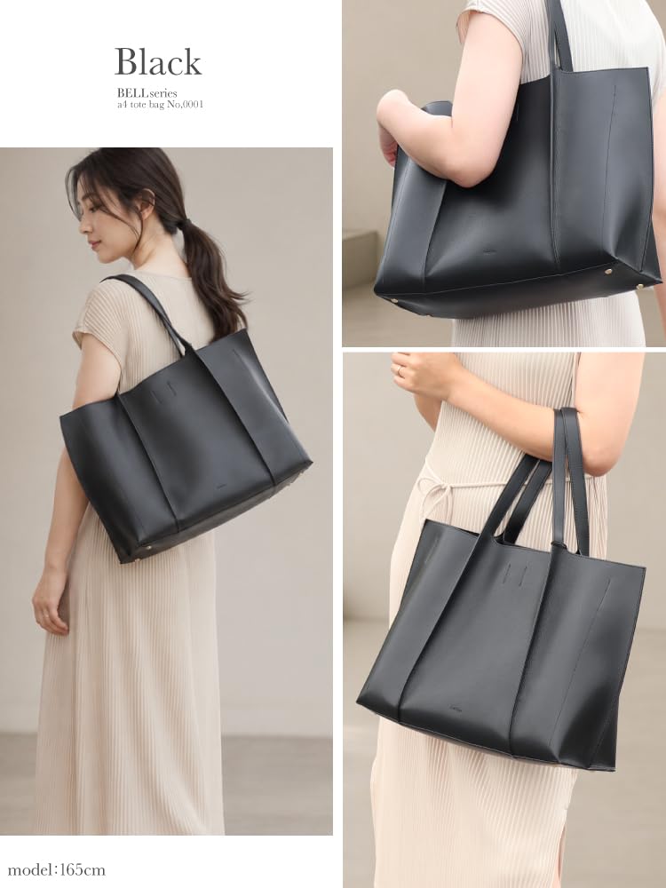 Lightweight Tote A4 Large Zipper Commuter Bag A0001 [ANDSHIN] [Andshin] Bag, Size, Capacity, Women's Bag, Closure, (Black)