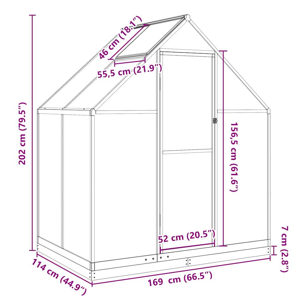 Greenhouse with Foundation Frame Anthracite 169 x 114 x 202 cm Aluminum