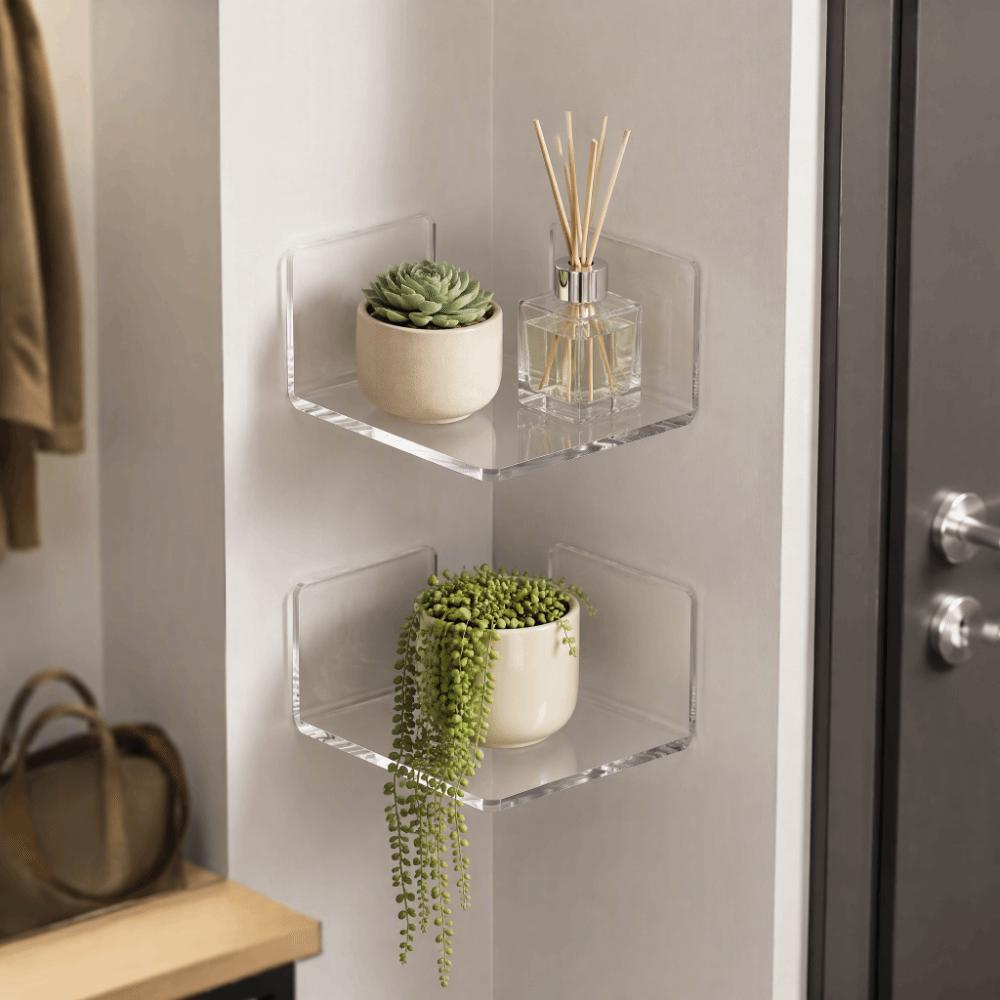 3pcs Clear Acrylic Acrylic Corner Shelves 3.46*3.46*1.77in Smart Device Shelves  For Small Speakers