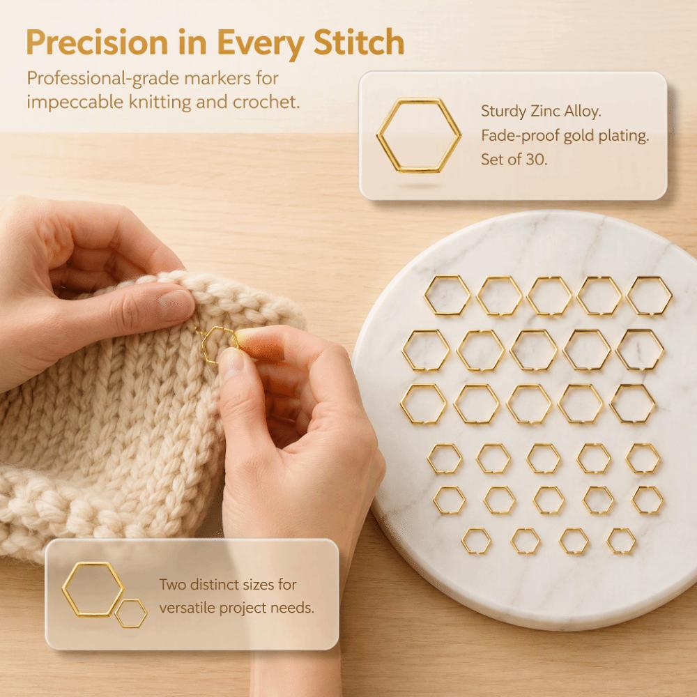 30Pcs Hexagonal Shape Crochet Stitch Markers Zinc Alloy Stitch Marker Rings For DIY Craft