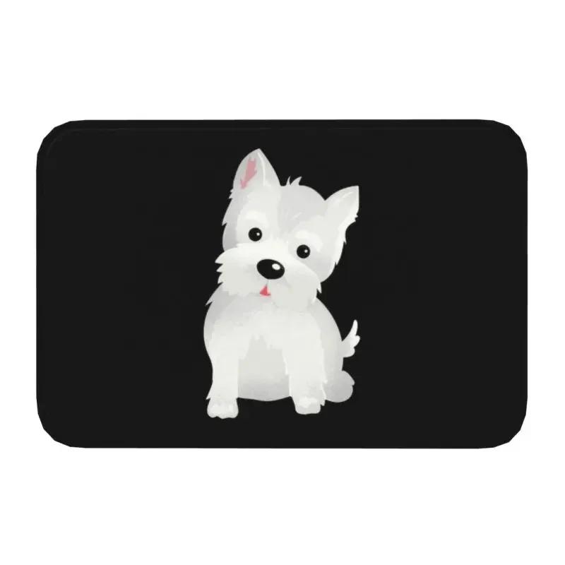 Cute West Highland White Terrier Dog Front Door Mat Anti-Slip Outdoor Absorbent Westie Puppy Doormat Garden Entrance Rug Carpe