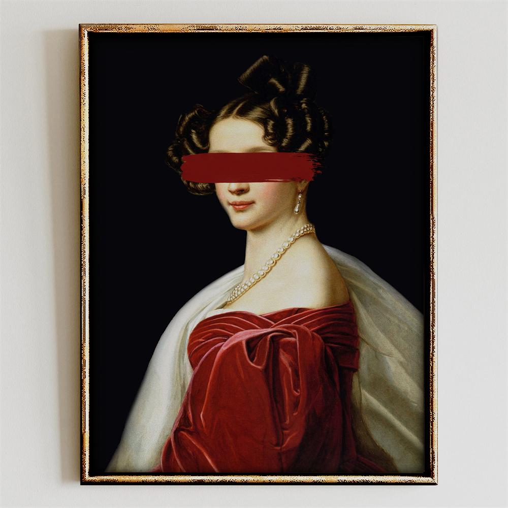 Funny Altered Art Portrait Poster Dark Academia Rococo Print Vintage Pastel Portrait Canvas Painting Bubblegum Baroque Art Print