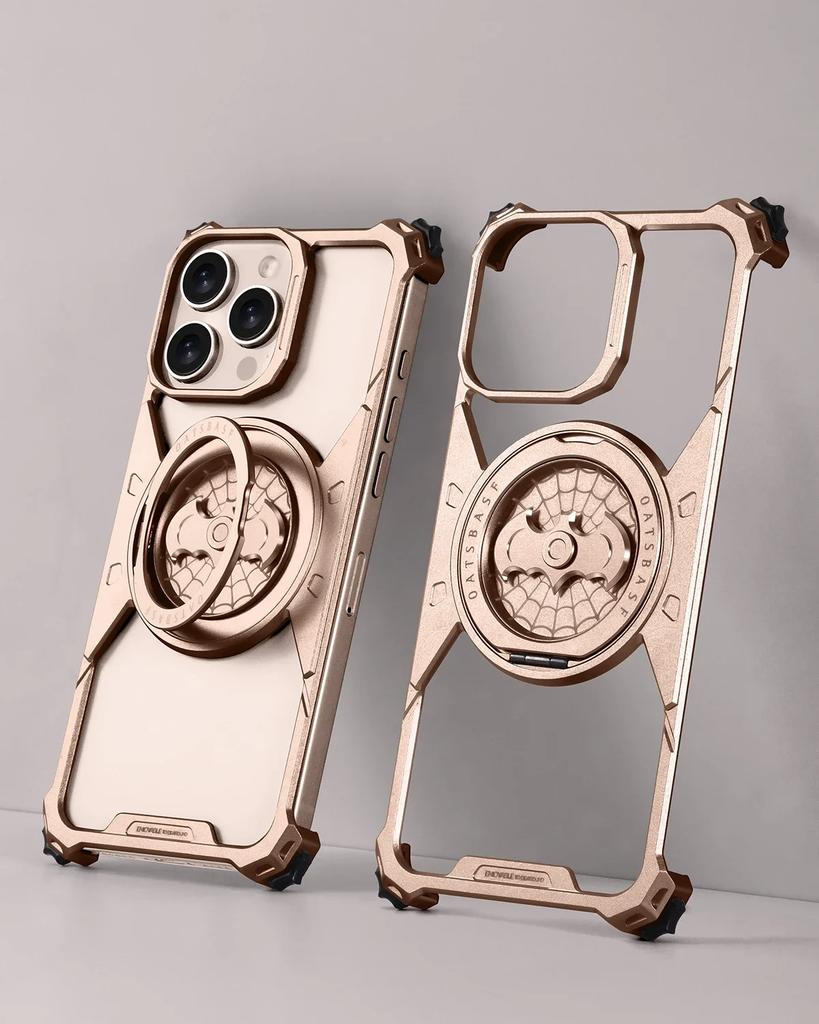 Чехол Eary для iPhone 16 Pro Max с металлическим бампером, безрамный, с магнитной подставкой, вращающейся на 360°, противоударный, тонкий