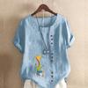 Women's New Fashion Linen Shirt Round Neck Short Sleeve Giraffe Printed T-shirt Summer Ladies Casual Plus Size Blouse Tops