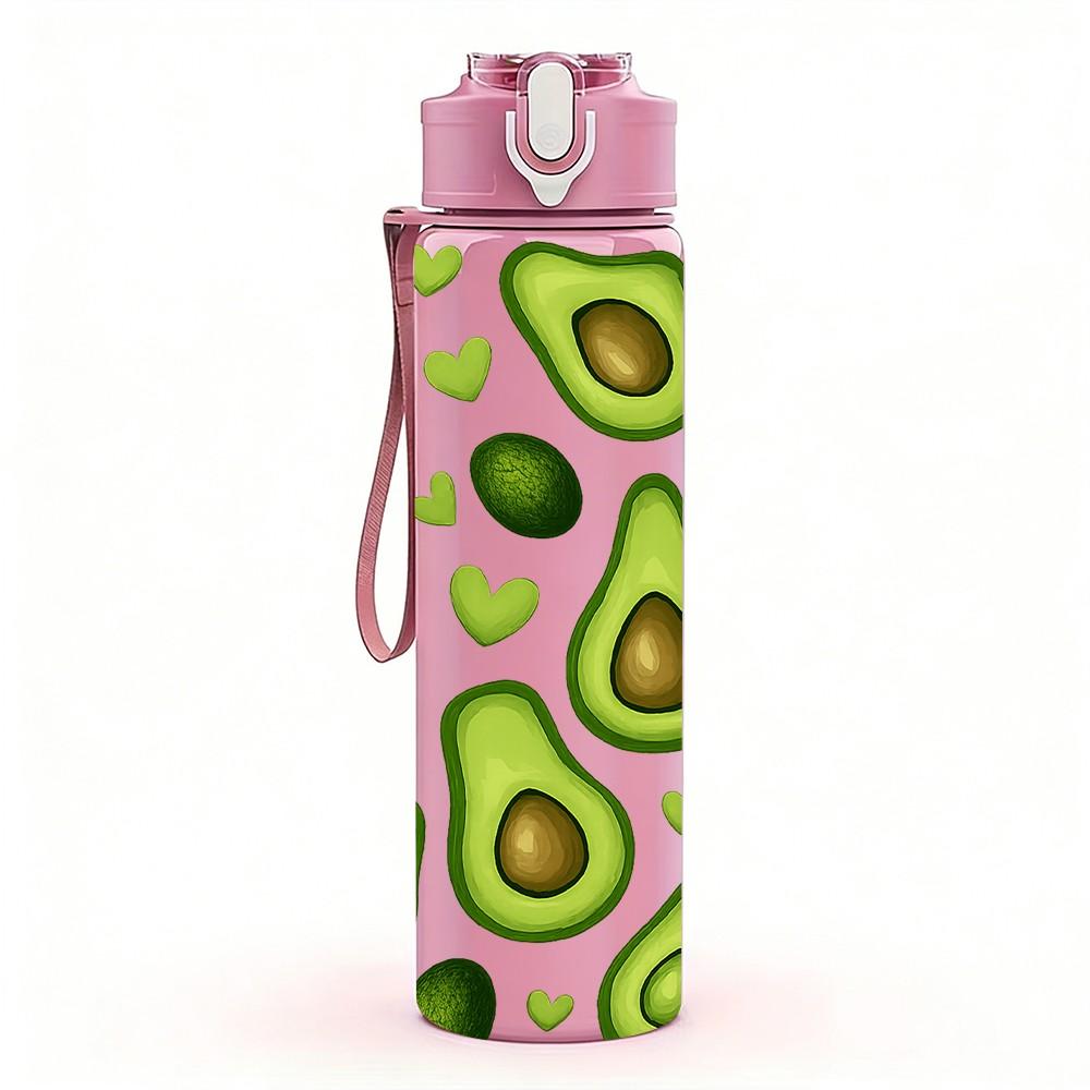 1PC Avocado Fruit Seamless Pattern Print 750ml Color Plastic Sports Water Bottle Leakproof Flip Straw Lid Suitable for Sports Office Home Use