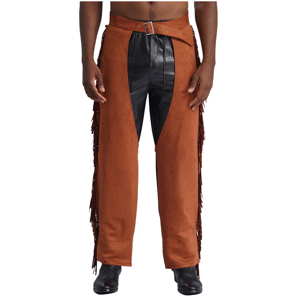 Мужские ковбойские брюки из замши с бахромой и открытым шаговым швом для костюмированной вечеринки на Хэллоуин