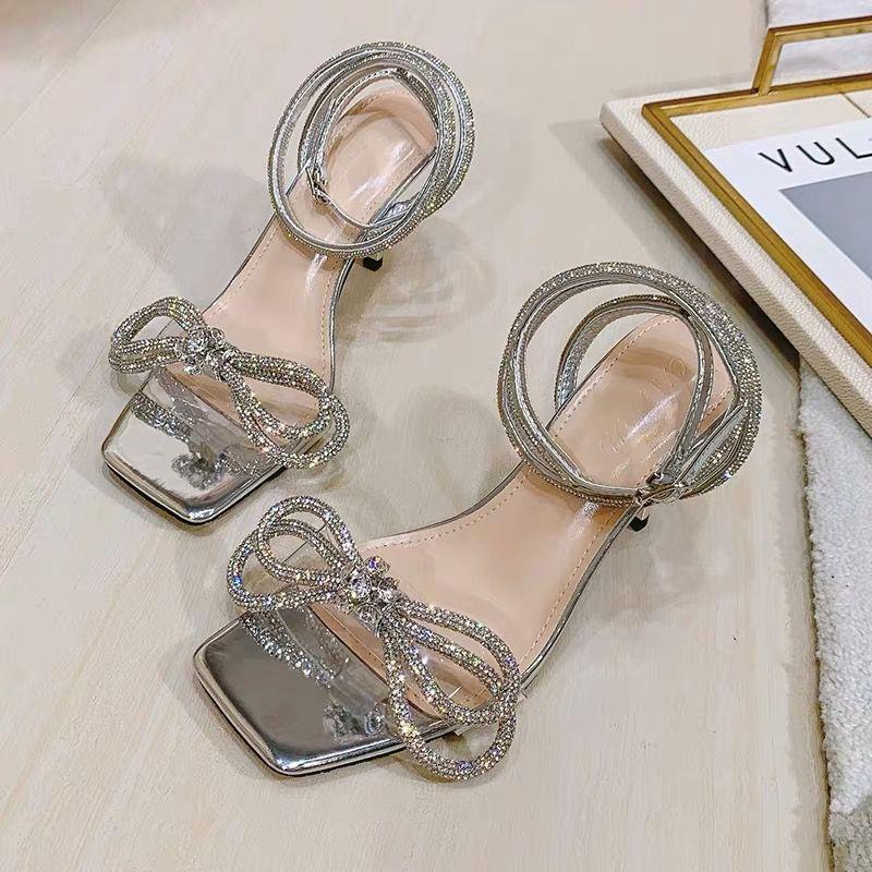 Fashion Summer Fashion Crystal Women Sandals Luxury Rhinestones Bowknot Wedding Shoes High Heels Sandals Party Prom Shoes 34-40