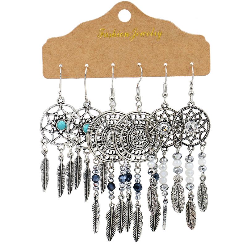 Antique Sliver-Plated Hollow Alloy Geometric Dangle Indian Earrings For Women Gypsy Zircon Boho Ethnic Leaf Bell Tassel Earring