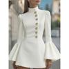 BFCCQB Women's Fashion Summer Spring Long Sleeve Stand-up collar Solid Color Print Casual Dresses