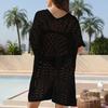 Women's Mesh Crochet Swimwear Cover-Up V-Neck Short Sleeve Hollow Out Beachwear Loose Fit Bikini Cover Up Dress for Vacation Travel
