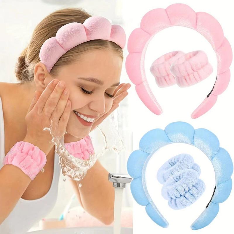 Sponge Spa Headband with Wristbands for Washing Face Wide Padded Headband Skin Care Makeup Removal Shower for Women Girls