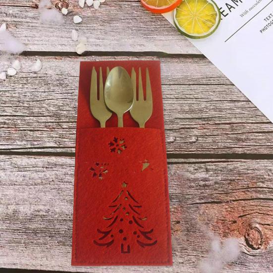 4 шт., рождественский резак для дерева, полый держатель для вилок, квадратный рождественский узор со снежинкой, карманная сумка для столовых приборов, ткань