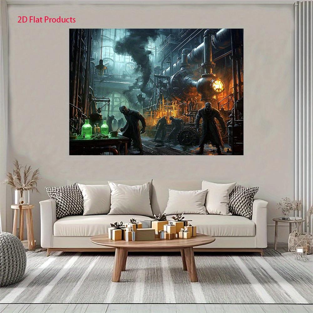 One Halloween laboratory scene banner - Gothic horror decoration with polyester material featuring a zombie scientist