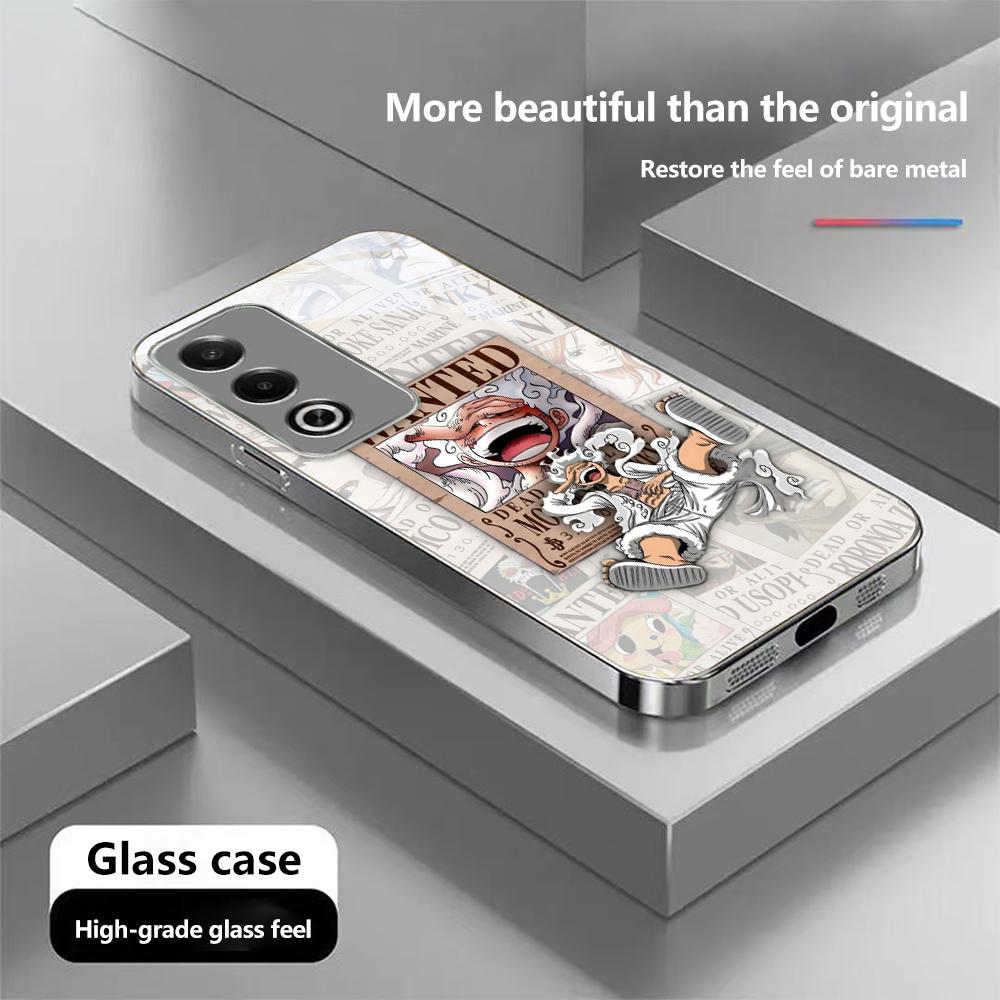 N199 Новый стильный чехол для телефона One Piece Luffy Gear 5 для iPhone 16 15 Pro Max 8 Samsung S24 S23 A54 A35 Redmi Note13 Pro с позолоченной рамкой и закаленным стеклом