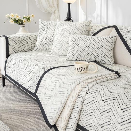 Чехол для дивана из шенилла для гостиной Four Seasons Universal Fishbone Stripe, подушка для дивана, нескользящая подушка для спинки дивана