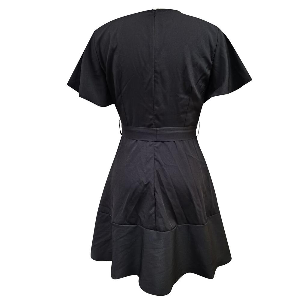 Summer V-Neck Casual Party Waist Wrapped Ruffle Dress Polka Dot Dress Beach Dress  Dress Slim Fit Women'S Belt Dress