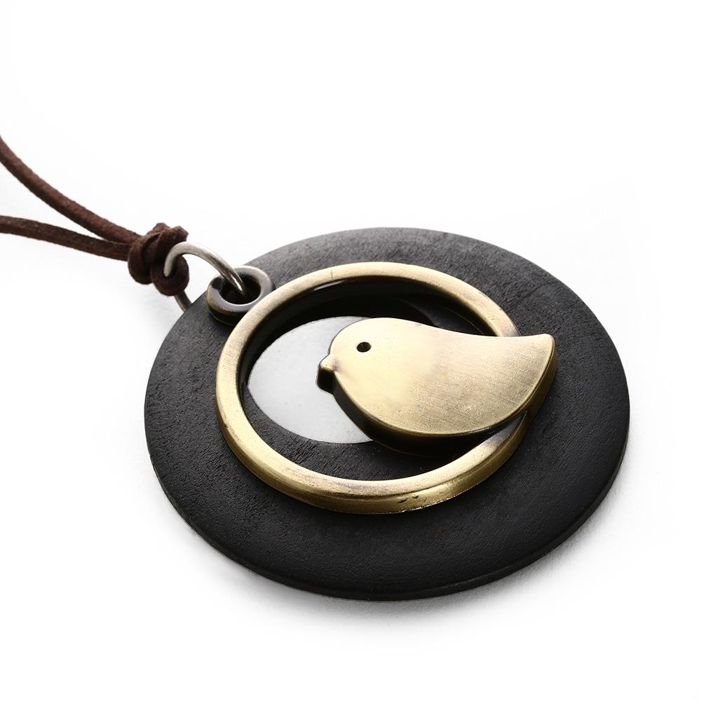 Jewelry Handmade Bohemia Wooden Necklace Velvet Chain Bird Pendant
