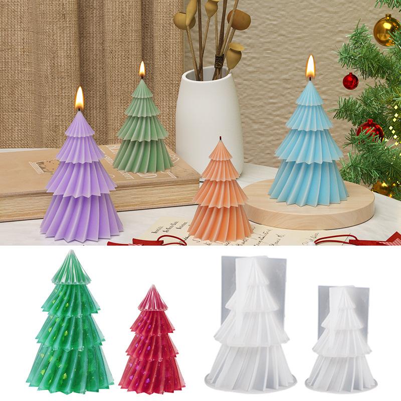 1Pc DIY Crystal Epoxy Resin Diagonal Striped Christmas Tree Ornament Mold Origami Striped Christmas Tree Candle Mold