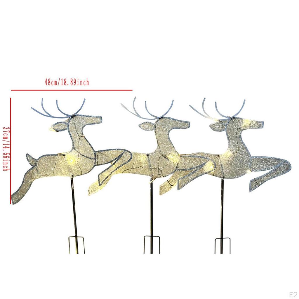 3Pcs Christmas Reindeer Figurines Ground Stakes Glittering Outdoor Props Art Crafts Lighted Deer Set