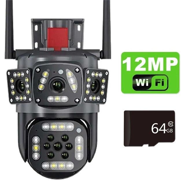 EU Plug 12MP PTZ WiFi 6K Dual Lens Camera Wireless Three Screens Protection Motion Detection Outdoor IP CCTV Survalance Home Protection