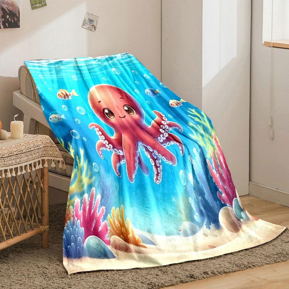 Cute Cartoon Octopus Underwater print blanket soft and cozy perfect for the living room bed sofa or a nap,gift