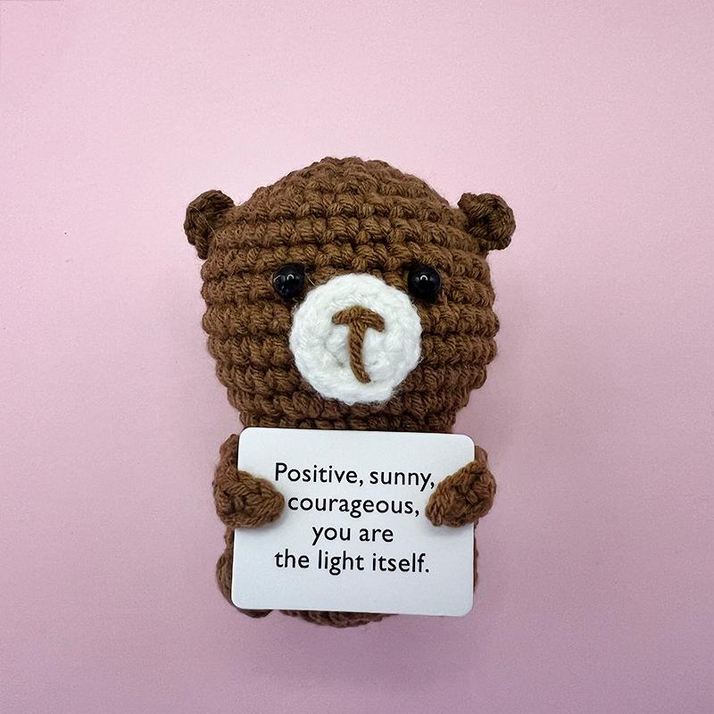 Cute Handcrafted Knitted Rabbit Doll With Card Room Decor Positive Tiger Panda Doll Ornament Christams Gifts Home Decoration