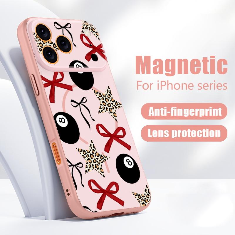 Чехол со стильным узором из разноцветных бантиков для iPhone 17 Pro Max iPhone 16 15 14 13 Pro Max Магнитный для Magsafe Гибридный ТПУ+ПК Матовая крышка