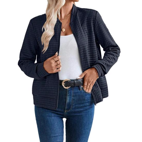 Женская куртка на молнии с длинными рукавами, воротником-стойкой, вафельное пальто, повседневная приталенная толстовка, осенняя верхняя одежда