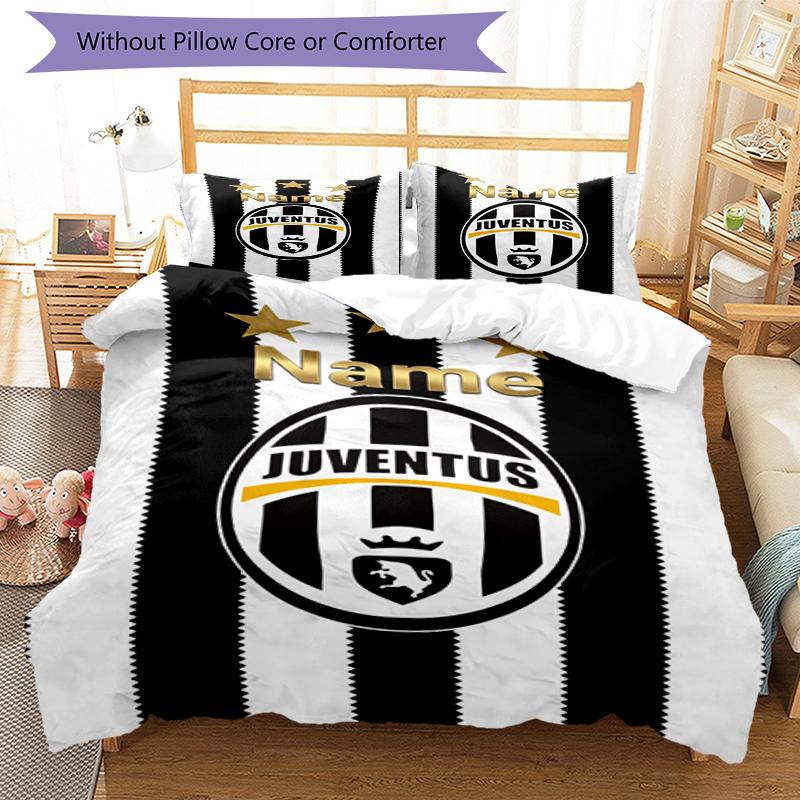 3Pcs Custom Name Juventus Football Club Bedding Set Duvet Cover Closure Includes 1Duvet Cover 2Pillowcases Soft And Comfortable For All Seasons